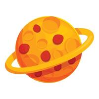 Cartoon planet rotating with asteroid belt and red spots vector
