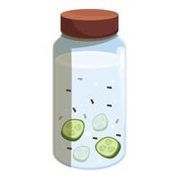 Glass jar preserving sliced cucumber in brine with spices vector