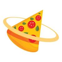 Delicious pizza slice rotating like a planet with ring vector
