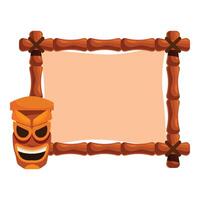 Tiki mask and bamboo frame with empty canvas representing tropical culture vector