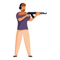 Man shooting with assault rifle at firing range wearing ear protection vector