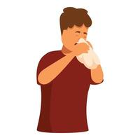 Sick person blowing nose with tissue suffering from cold and flu vector