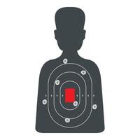 Human shaped target showing bullet holes and red square center mass vector