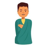 Sick person wrapped in blanket suffering from cold and shivering vector