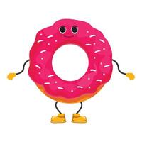 Smiling pink donut character standing wearing yellow boots vector
