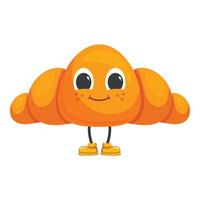 Smiling croissant wearing boots standing on white background vector