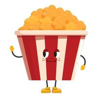 Funny popcorn bucket cartoon character showing muscle and giving a look of superiority vector