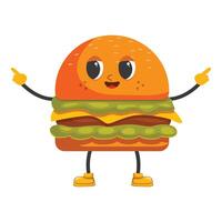Happy cartoon cheeseburger pointing with both hands vector