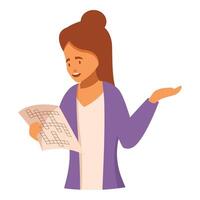 Woman solving crossword puzzle and explaining solution vector