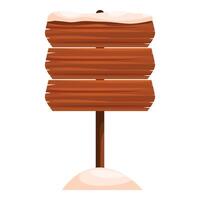 Wooden signpost covered with snow showing three empty wooden planks vector