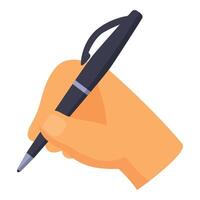 Hand is holding a pen writing, taking notes, drawing, planning, creating, working vector