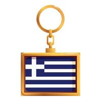 Golden keychain showing greek flag hanging on white background vector