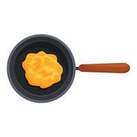 Scrambled eggs cooking in frying pan, top view vector