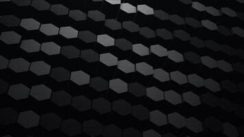 Digital black white hexagonal geometric flowing wall surface. Abstract moving dark shapes illuminated by light. Minimalistic honeycomb grid pattern. 4k 60fps looped graphic. video