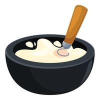 Mixing potion in a cauldron with wooden spoon for halloween party vector