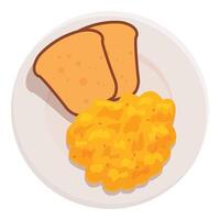 Scrambled eggs and toasts on a plate for a nutritious breakfast vector