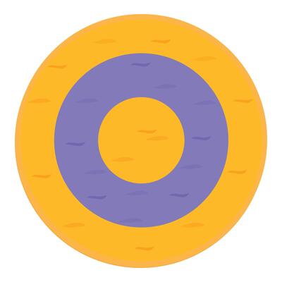 Round wrestling mat with concentric orange and purple circles displaying wrestling area