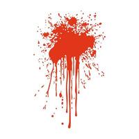 Grunge red blood splatter in flat design. Splashing blot with flowing drips. illustration isolated. vector
