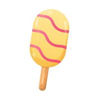 Ice cream in flat design. Cold dessert with white chocolate icing on stick. illustration isolated. vector