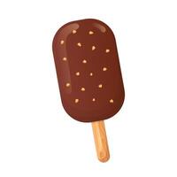 Ice cream in flat design. Frozen dessert with chocolate icing on stick. illustration isolated. vector