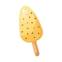 Ice cream in flat design. Cold dessert with white icing and chocolate chips. illustration isolated. vector