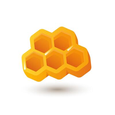 Gold honeycomb in flat design. Honey bee wax hexagons, grid in beehive. illustration isolated.