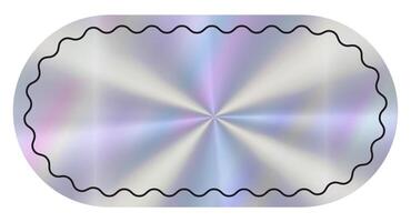 Hologram empty rectangular Sticker with wavy line decoration. Holographic label in retro style. Simple geometric shape with rainbow y2k color. Blank Tag for your text vector