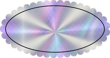 Holographic empty oval Sticker with wavy edge. Hologram label in retro style with place for your text. Simple long gradient horizontal geometric shape with rainbow color Tag vector