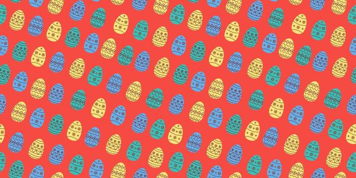 Multicolored, bright Easter painted eggs. Repeating pattern. Holiday seamless background. vector