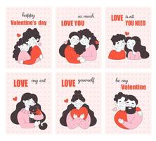 Valentines Day greeting cards with various couples. Concepts for background, website and mobile website banner, social media banner, marketing material. vector