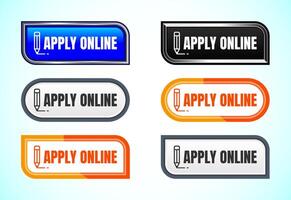 Apply online button set of different shapes and colors. Suitable for mobile app, and website UI vector