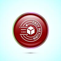 Easy return icon design illustration, Easy return label for product packaging. Red color round button design vector