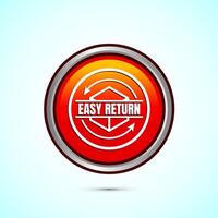 Easy return icon design illustration, Easy return label for product packaging. Orange color round button design vector