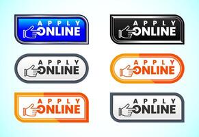 Apply online button set of different shapes and colors vector