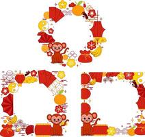 China new year 2028 monkey circle round frame set. graphic line templates Year of the Monkey, New Year background material. vector