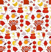 2028 Year of the Monkey New Year's seamless pattern. graphic line vector