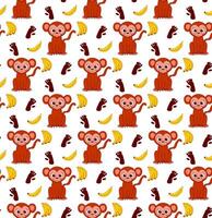 Seamless pattern with cute monkeys with footsteps and bananas. Cartoon graphic line background. vector