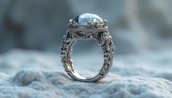 Elegant vintage silver ring captured on a textured surface in natural light photo