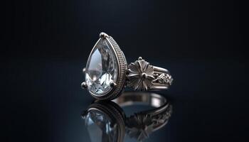 Elegant silver ring featuring a stunning teardrop gemstone design photo