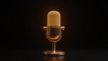 Golden microphone radiates elegance and charm in a dark setting photo