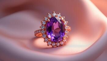 Elegant purple gemstone ring showcases luxury and craftsmanship in soft light photo