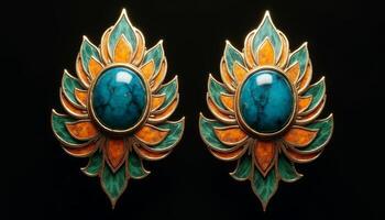 Exquisite turquoise earrings showcasing intricate floral design craftsmanship photo