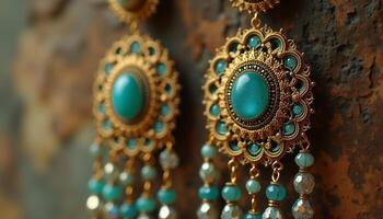 Beautifully crafted turquoise earrings showcasing intricate design elements photo