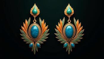 Exquisite vintage earrings showcasing intricate design and vibrant colors photo