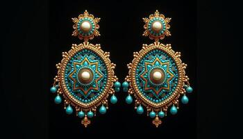 Elegant turquoise earrings with intricate designs and craftsmanship photo