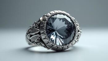 Elegant silver ring featuring a striking black gemstone in perfect detail photo