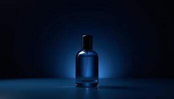 Captivating blue bottle emits a mysterious allure under soft lighting photo