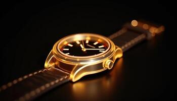 Elegant golden watch resting on a dark surface showcasing timeless craftsmanship photo