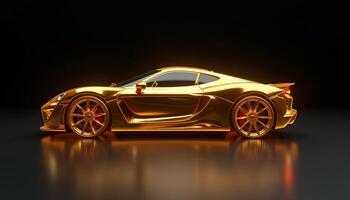 Luxurious golden sports car illuminated in a sleek modern setting photo