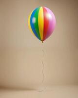 Colorful Balloon with Multiple Stripes Floating Against Neutral Background photo